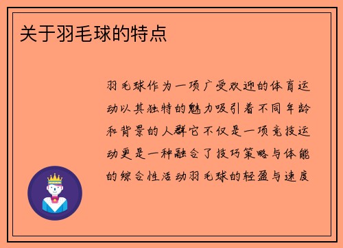 关于羽毛球的特点