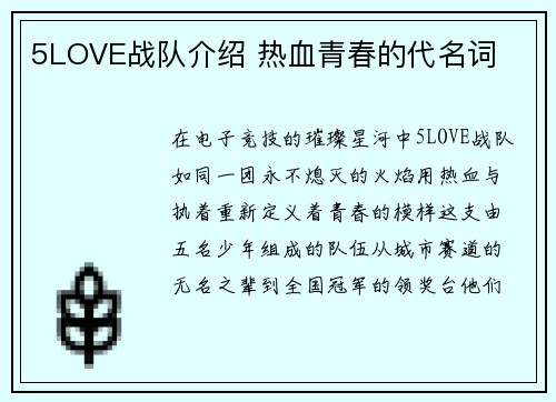 5LOVE战队介绍 热血青春的代名词