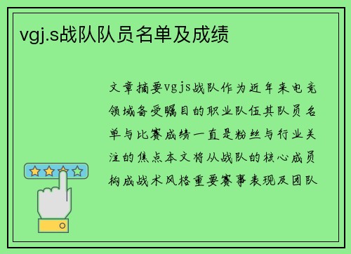 vgj.s战队队员名单及成绩