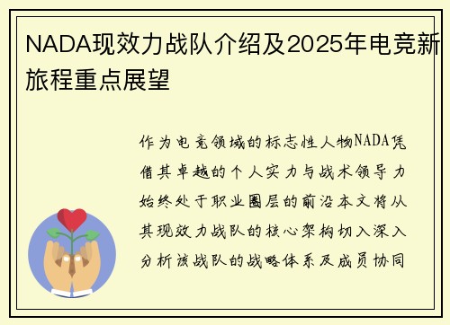 NADA现效力战队介绍及2025年电竞新旅程重点展望