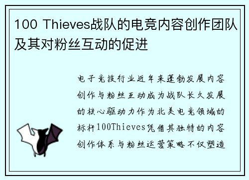 100 Thieves战队的电竞内容创作团队及其对粉丝互动的促进